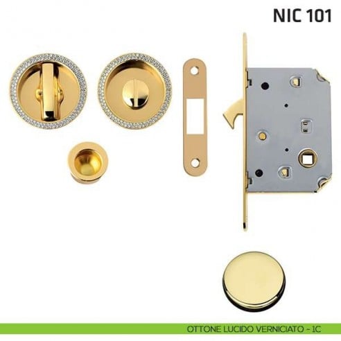 Kit tondo con Swarovski con nottolino + taglio vite con trascinatore e serratura NIC 101 ottone lucido verniciato