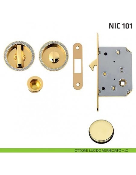 Kit tondo con Swarovski con nottolino + taglio vite con trascinatore e serratura NIC 101 ottone lucido verniciato