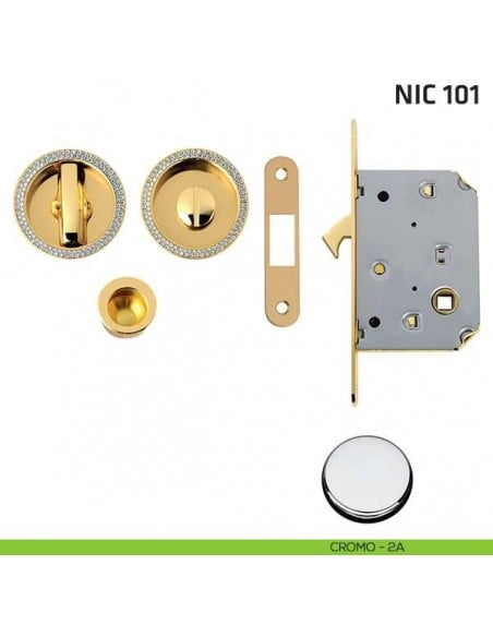 Kit tondo con Swarovski con nottolino + taglio vite con trascinatore e serratura NIC 101 cromo lucido