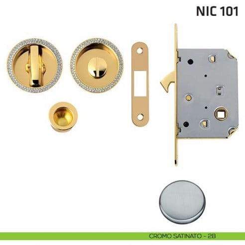 Kit tondo con Swarovski con nottolino + taglio vite con trascinatore e serratura NIC 101 cromo satinato