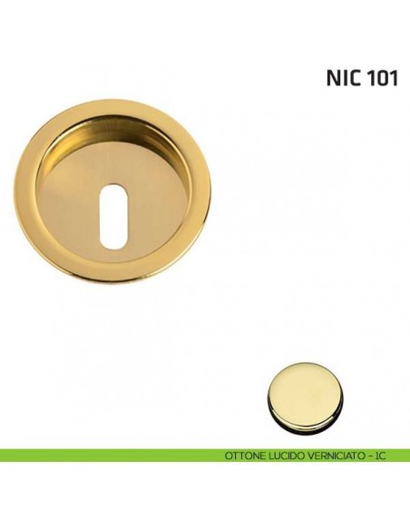 Maniglia incasso tonda foro chiave NIC 101 ottone lucido verniciato