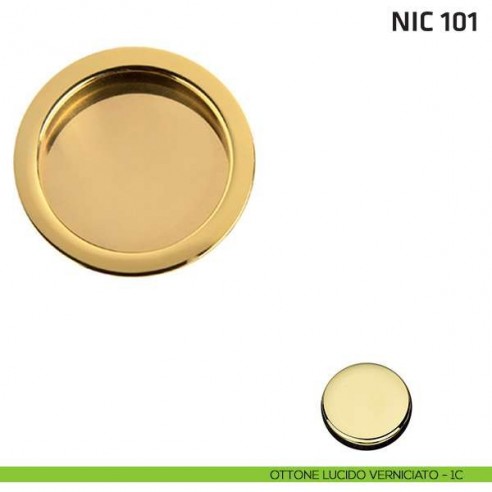 Maniglia incasso tonda cieca NIC 101 ottone lucido verniciato
