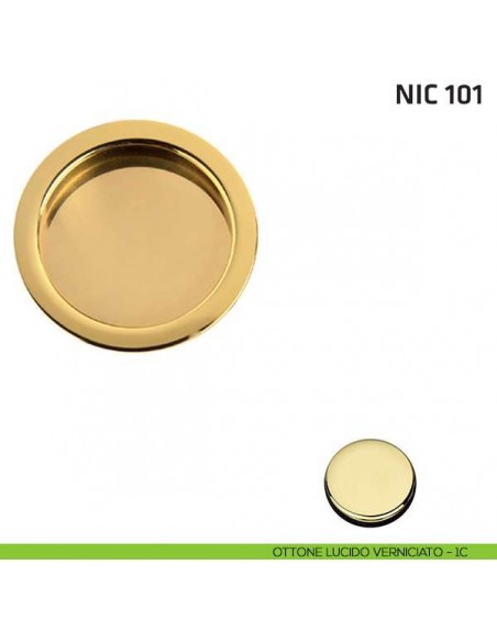 Maniglia incasso tonda cieca NIC 101 ottone lucido verniciato