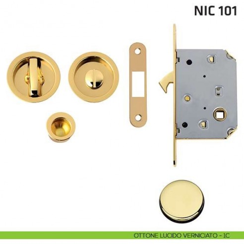 Kit tondo con nottolino + taglio vite con trascinatore e serratura NIC 101 ottone lucido verniciato