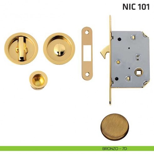 Kit tondo con nottolino + taglio vite con trascinatore e serratura NIC 101 bronzo