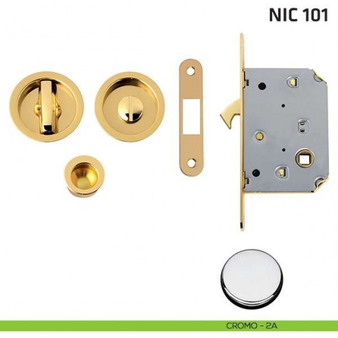 Kit tondo con nottolino + taglio vite con trascinatore e serratura NIC 101 cromo lucido