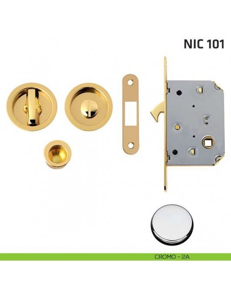 Kit tondo con nottolino + taglio vite con trascinatore e serratura NIC 101 cromo lucido