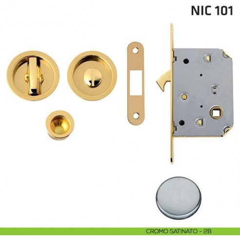 Kit tondo con nottolino + taglio vite con trascinatore e serratura NIC 101 cromo satinato