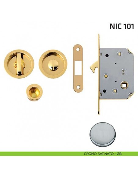 Kit tondo con nottolino + taglio vite con trascinatore e serratura NIC 101 cromo satinato