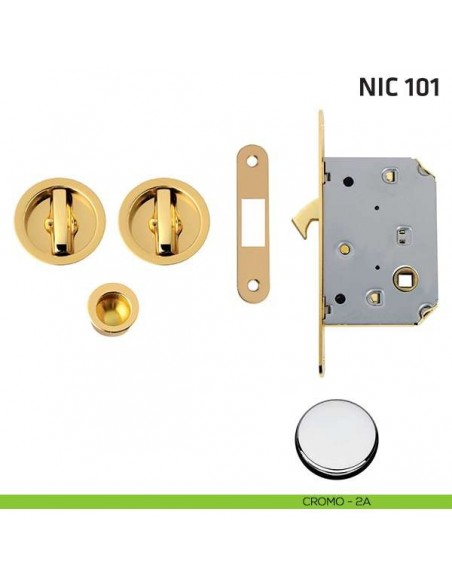 Kit tondo con nottolino + nottolino con trascinatore e serratura NIC 101 cromo lucido