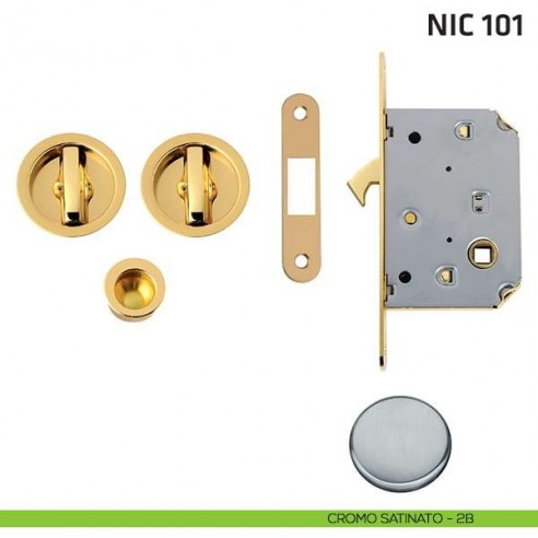 Kit tondo con nottolino + nottolino con trascinatore e serratura NIC 101 cromo satinato