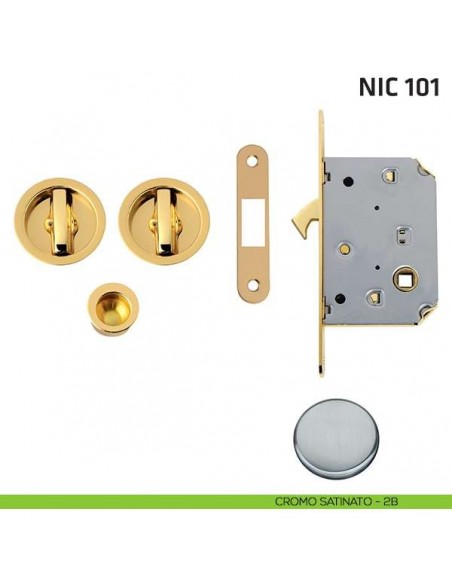 Kit tondo con nottolino + nottolino con trascinatore e serratura NIC 101 cromo satinato