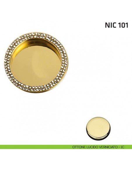 Maniglia incasso tonda cieca con Swarovski NIC 101 ottone lucido verniciato