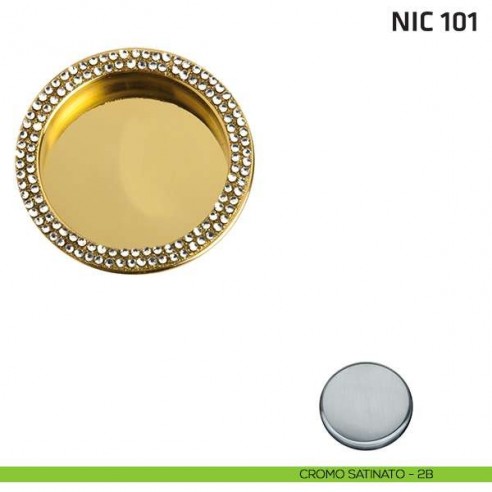Maniglia incasso tonda cieca con Swarovski NIC 101 cromo satinato