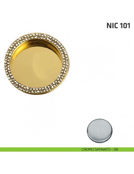 Maniglia incasso tonda cieca con Swarovski NIC 101 cromo satinato