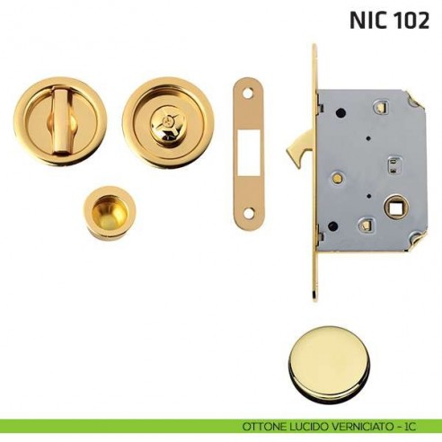 Kit tondo con nottolino + taglio vite con trascinatore e serratura NIC 102 ottone lucido verniciato