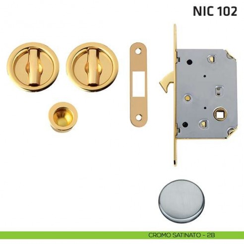 Kit tondo con nottolino + nottolino con trascinatore e serratura NIC 102 cromo satinato