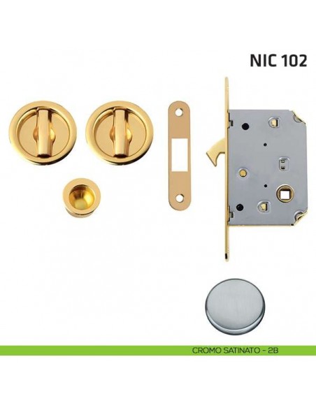 Kit tondo con nottolino + nottolino con trascinatore e serratura NIC 102 cromo satinato