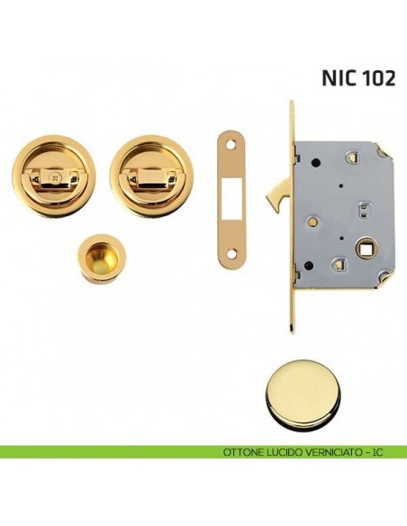 Kit tondo con doppio anello con trascinatore e serratura NIC 102 ottone lucido verniciato