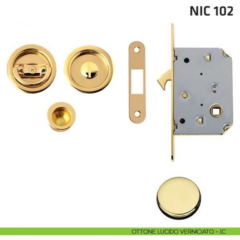Kit tondo con anello + taglio vite con trascinatore e serratura NIC 102 ottone lucido verniciato