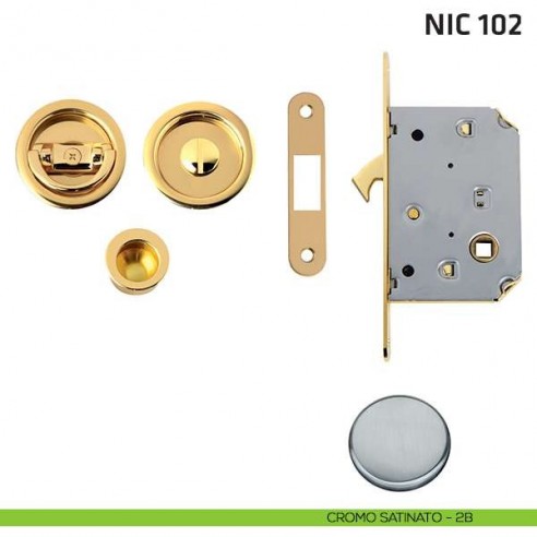 Kit tondo con anello + taglio vite con trascinatore e serratura NIC 102 cromo satinato
