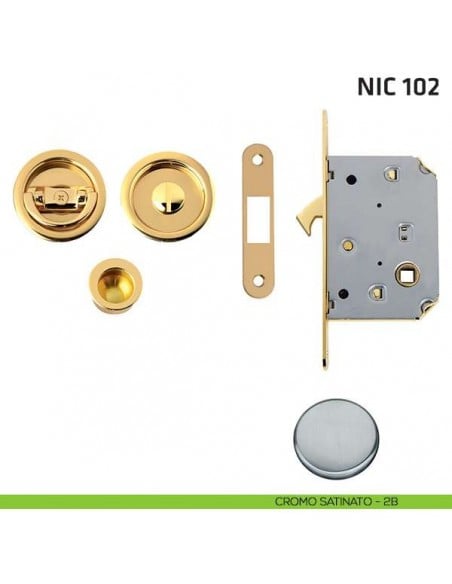 Kit tondo con anello + taglio vite con trascinatore e serratura NIC 102 cromo satinato