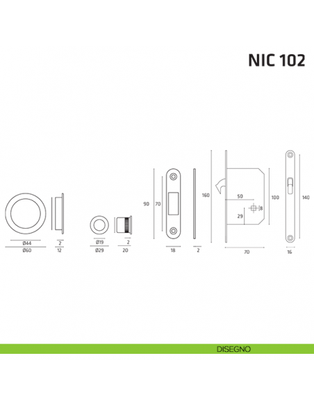 Kit tondo con anello + taglio vite con trascinatore e serratura NIC 102 disegno