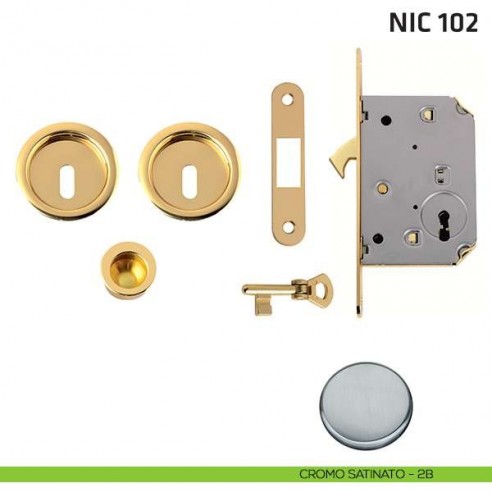 Kit tondo foro chiave con chiave, trascinatore e serratura NIC 102 cromo satinato