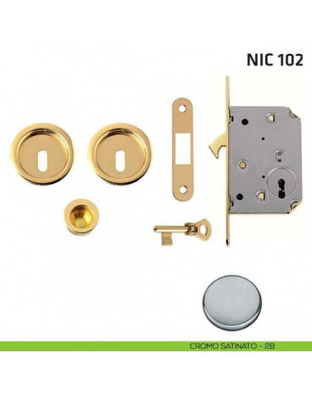 Kit tondo foro chiave con chiave, trascinatore e serratura NIC 102 cromo satinato