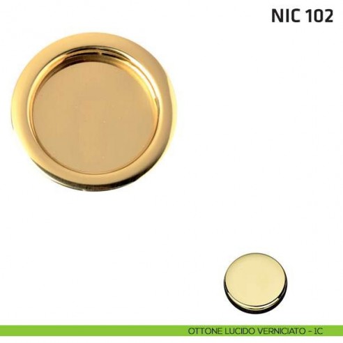 Maniglia incasso tonda cieca NIC 102 ottone lucido verniciato