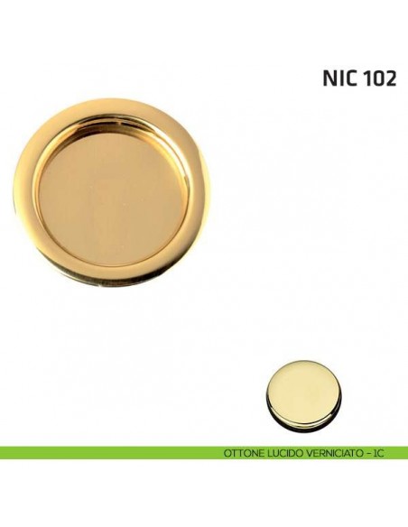 Maniglia incasso tonda cieca NIC 102 ottone lucido verniciato