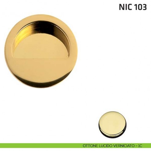 Maniglia incasso tonda cieca mezzaluna NIC 103 ottone lucido verniciato