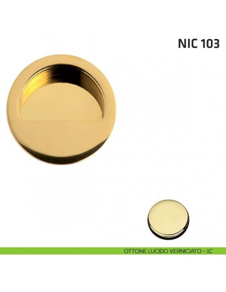 Maniglia incasso tonda cieca mezzaluna NIC 103 ottone lucido verniciato