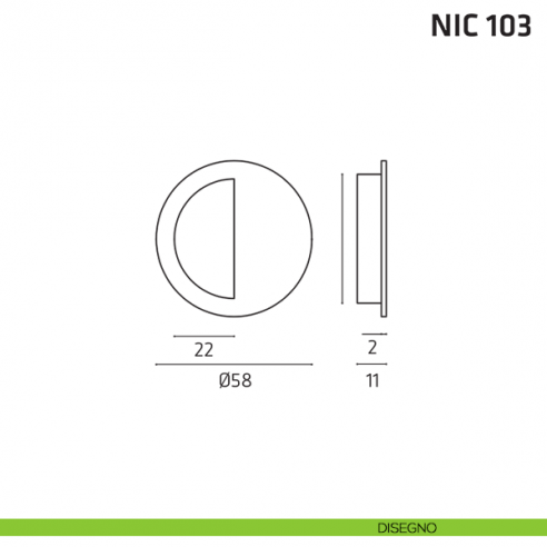 Maniglia incasso tonda cieca mezzaluna NIC 103 disegno