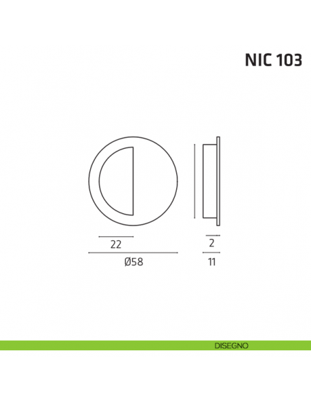 Maniglia incasso tonda cieca mezzaluna NIC 103 disegno