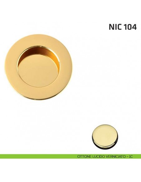 Maniglia incasso tonda cieca NIC 104 ottone lucido verniciato