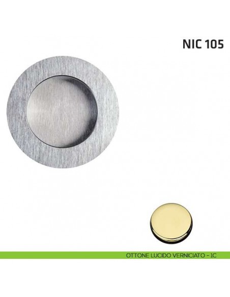 Maniglia incasso tonda cieca NIC 105 ottone lucido verniciato
