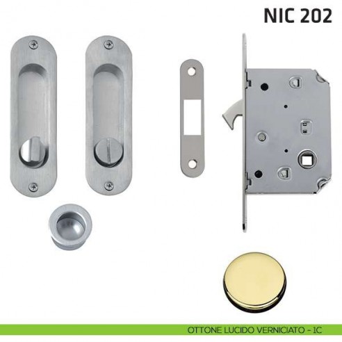 Kit ovale con nottolino + taglio vite con trascinatore e serratura NIC 202 ottone lucido verniciato