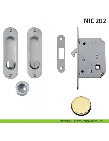 Kit ovale con nottolino + taglio vite con trascinatore e serratura NIC 202 ottone lucido verniciato