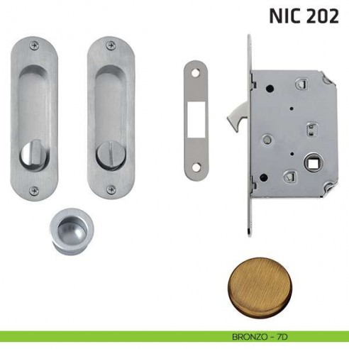 Kit ovale con nottolino + taglio vite con trascinatore e serratura NIC 202 bronzo