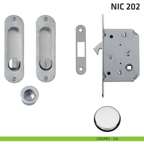 Kit ovale con nottolino + taglio vite con trascinatore e serratura NIC 202 cromo lucido