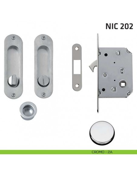 Kit ovale con nottolino + taglio vite con trascinatore e serratura NIC 202 cromo lucido