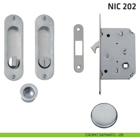 Kit ovale con nottolino + taglio vite con trascinatore e serratura NIC 202 cromo satinato