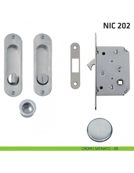 Kit ovale con nottolino + taglio vite con trascinatore e serratura NIC 202 cromo satinato