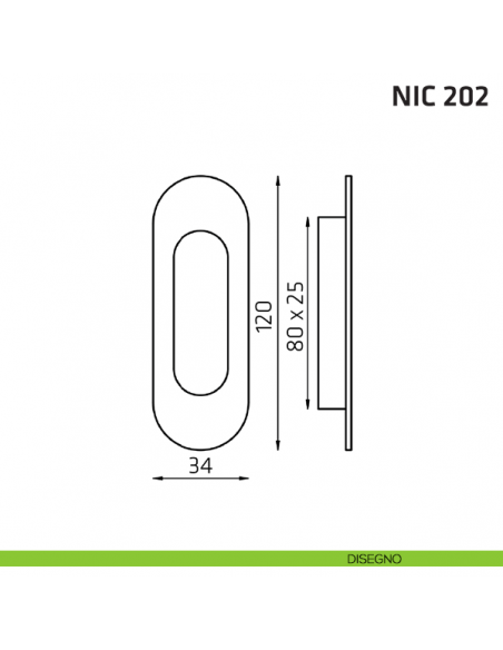 Maniglia incasso ovale cieca NIC 202 disegno