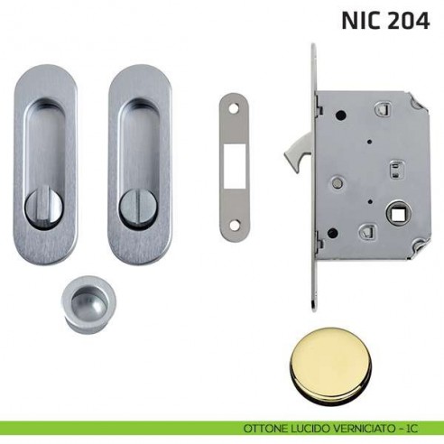 Kit ovale con nottolino + taglio vite con trascinatore e serratura NIC 204 ottone lucido verniciato