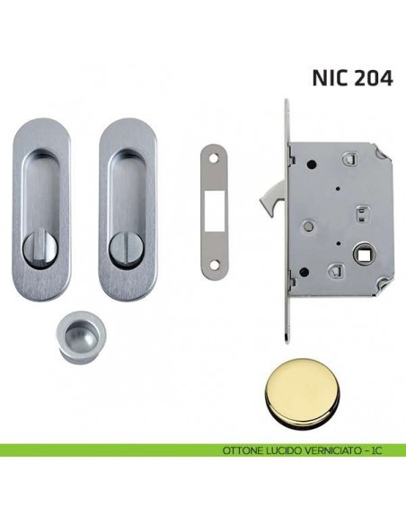 Kit ovale con nottolino + taglio vite con trascinatore e serratura NIC 204 ottone lucido verniciato