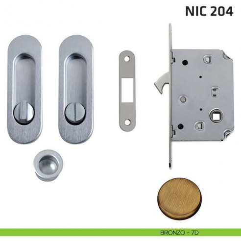 Kit ovale con nottolino + taglio vite con trascinatore e serratura NIC 204 bronzo
