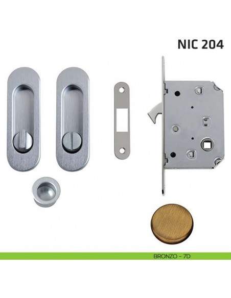 Kit ovale con nottolino + taglio vite con trascinatore e serratura NIC 204 bronzo