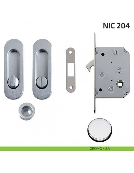 Kit ovale con nottolino + taglio vite con trascinatore e serratura NIC 204 cromo lucido